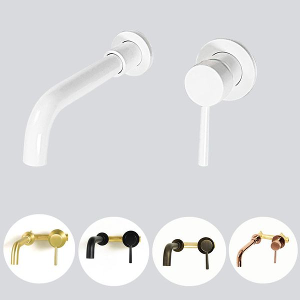 

White Paint Brass Wall Mounted Basin Faucet Bathroom Faucet In Wall Mount Single Handle Hot And Cold Mixer Water Tap