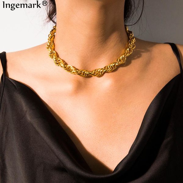 

gothic punk aluminum chain choker necklace collares statement 2019 hip hop steampunk cuban big chunky necklace for women jewelry, Silver