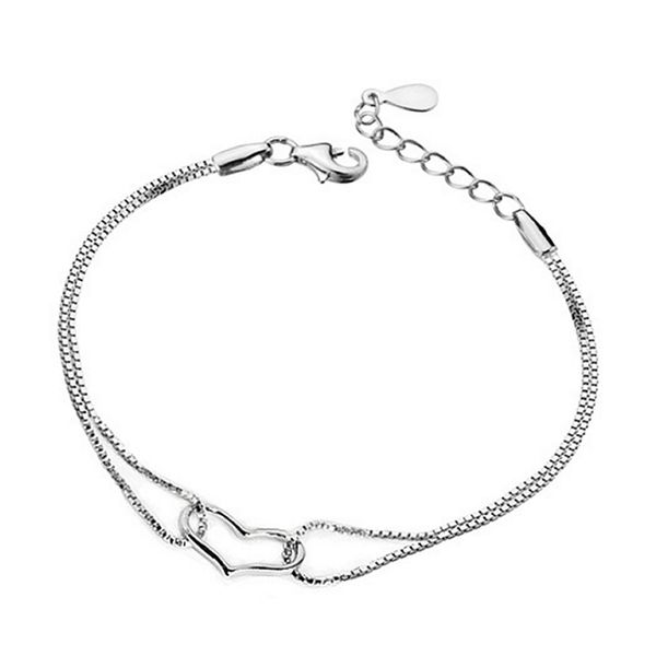 

fashion women heart shaped bracelet simple double chain bracelets, Black