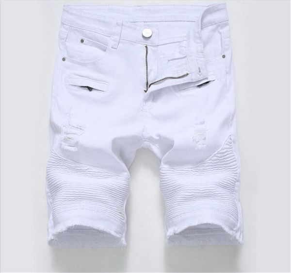 

summer ripped biker jeans shorts men bermuda white black denim shorts for male stretch fashion zipper shorts masculino y19072301, Blue