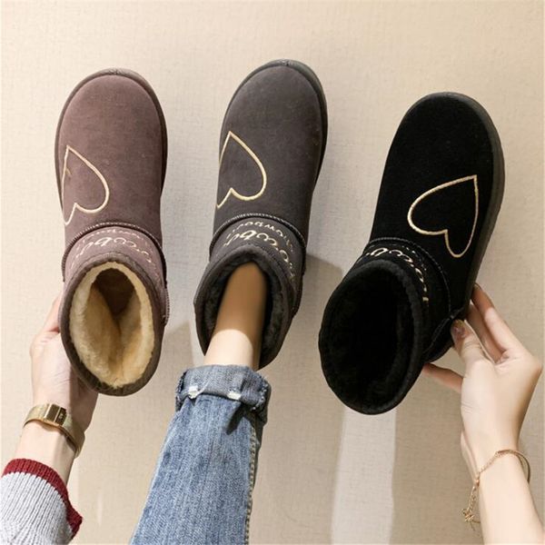 

winter new fashion love pattern plus velvet warm cotton shoes non-slip one foot snow boots, Black