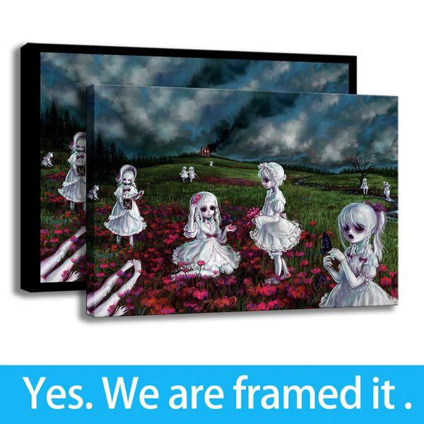 

girl art background wall decor painting hd print dolls zombies on canvas framed - ready to hang - framed