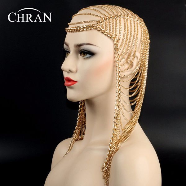 

chran 3 colors luxury fashion women punk multi layer metal head chain jewelry forehead headband hair piece body jewelry hdcj104, Golden;white