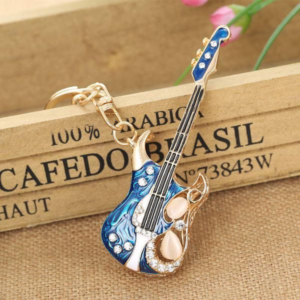 

guitar keychains crystal key ring key chains for christmas gift jewelry llaveros pendant g56, Silver