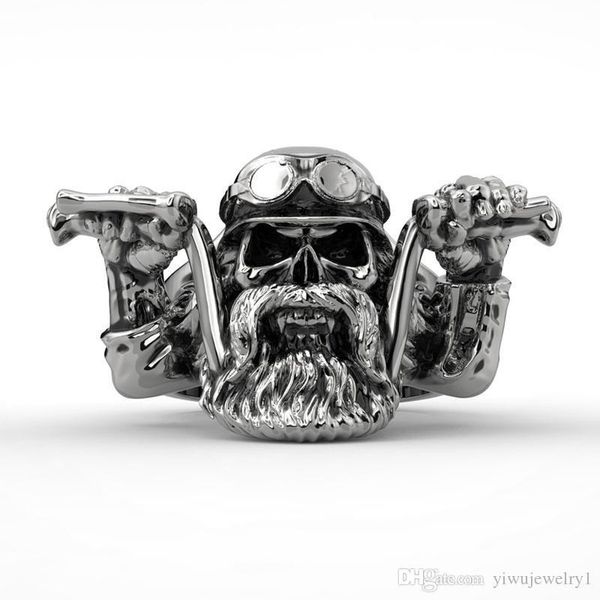 

retro gothic men's 316l stainless steel punk beard rings fashion personality motorcyclist ring jewelry size 7-14, Silver