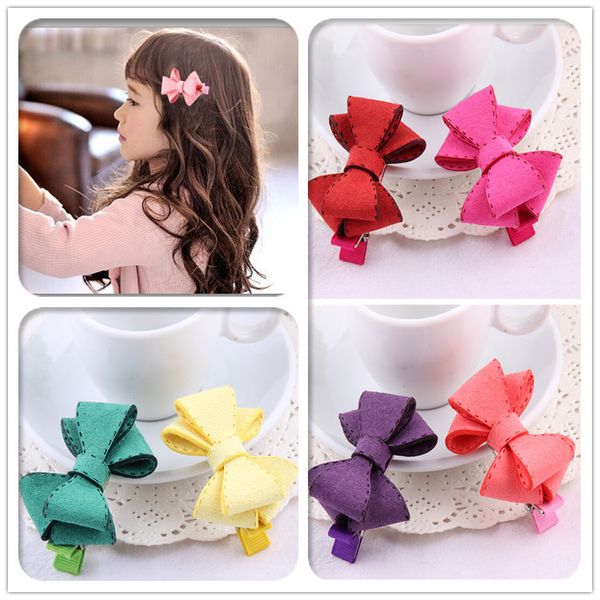 Cute Deerskin Kids Girl Hair Clip Pins Bows Hairpins Accessories