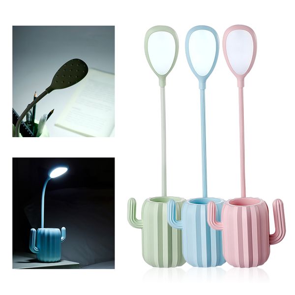 

led cactus desk lamp table light with pen holder creative night light 3d led usb touch mini night moon light gift for kids