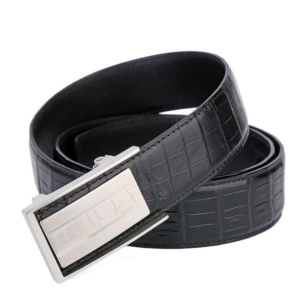 

authentic crocodile skin automatic buckle 38mm wide men's fancy belt genuine alligator leather stainless steel male waist strap, Black;brown