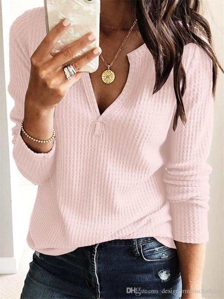 

spring женский v-образным вырезом блузка модельер с длинным рукавом футболка женская твердая t-shirt повседневная одежда женская, White