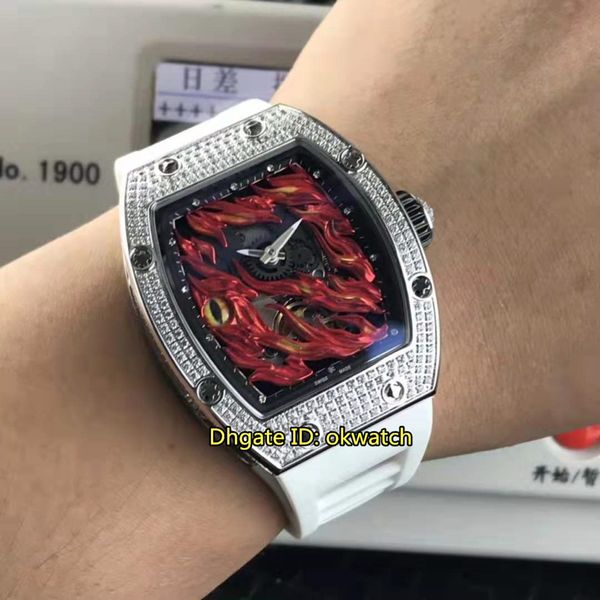 

6 style best 26-02 tourbillon evil eye полный бриллиант miyota автоматические механические мужские часы красный циферблат с скелетонами реме, Slivery;brown