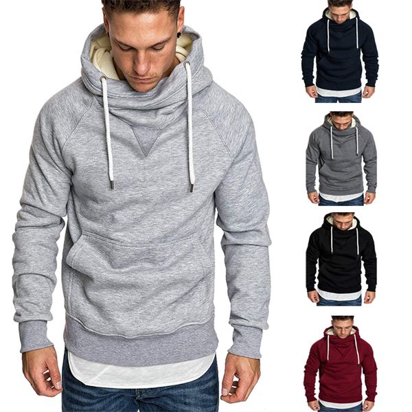 

new autumn winter fashion color hoody male large size 2019 warm fleece coat men brand sweaters hooded sweat shirts, Black;red