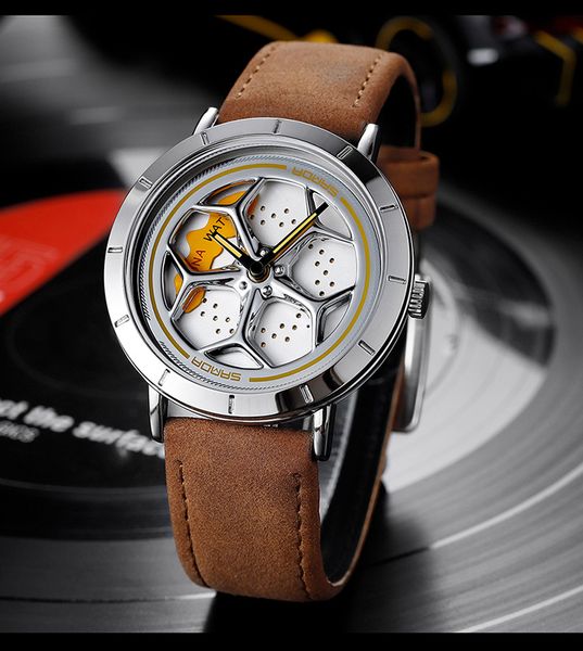 

new style casual men's watches brand luxury the car quartz watch men s shock clock wheels case leather strap, Slivery;brown
