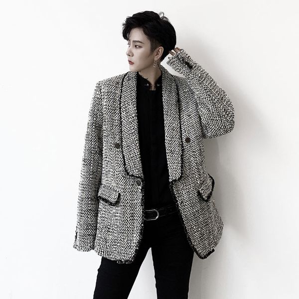 

мужчины женщины осень зима приталенный fit блестки блестящий повседневный костюм пиджак верхняя одежда мужской уличный стиль старинные блейз, White;black