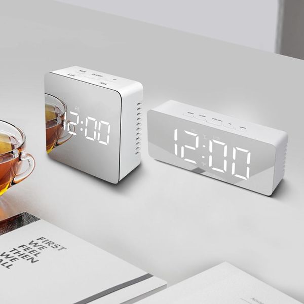 

led large mirror wall clock snooze wake up alarm clock digital deskelectronic watch usb/ powered table
