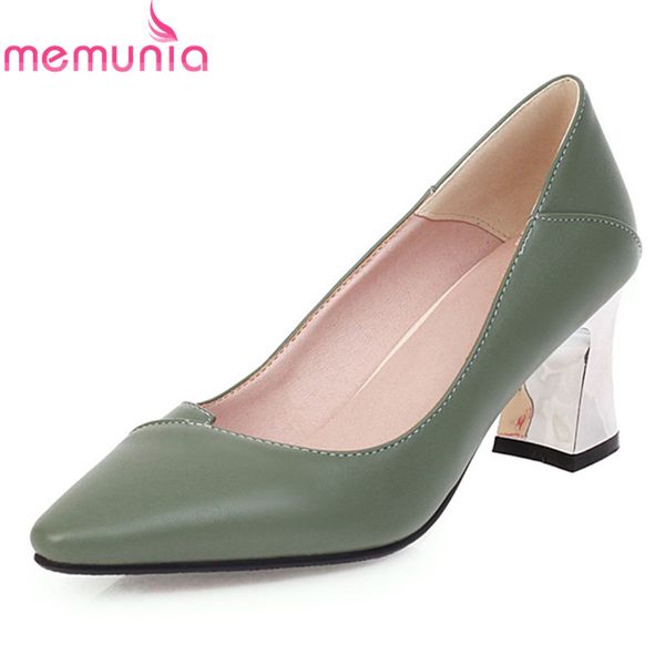 

memunia plus size 33-47 2020 summer high heels shoes fashion shallow pointed toe ladies shoes thick heels pu leather dress, Black