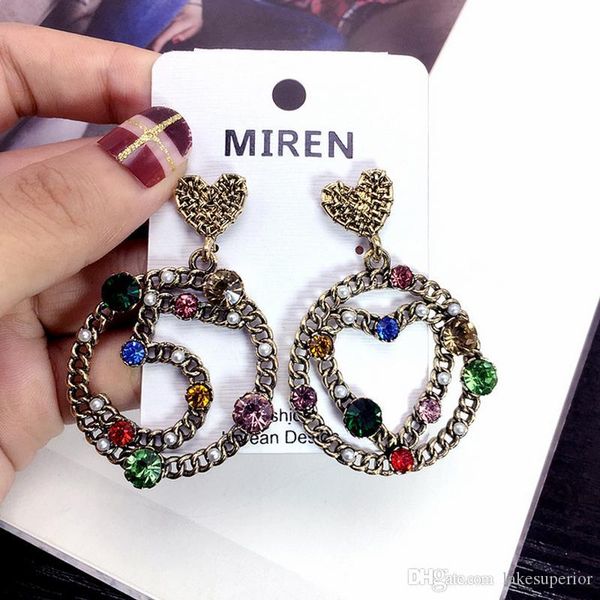 

женщины brand дизайнер серьги no5 сердца rhinestone роскошные серьги стержня известных популярных ювелирных подарков для любви с fast shippi, Golden;silver