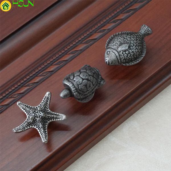 Tartaruga peixe estrela do mar knob dresser knob know thinga puxadores de porta do armário da cozinha botões de porta antigas prata preta peltting animal