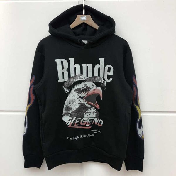 

mens конструктора hoodie rhude фуфайки streetwear толстовки пуловеры повседневный hip hop style цвет черный азиатский размер m-xl, Black