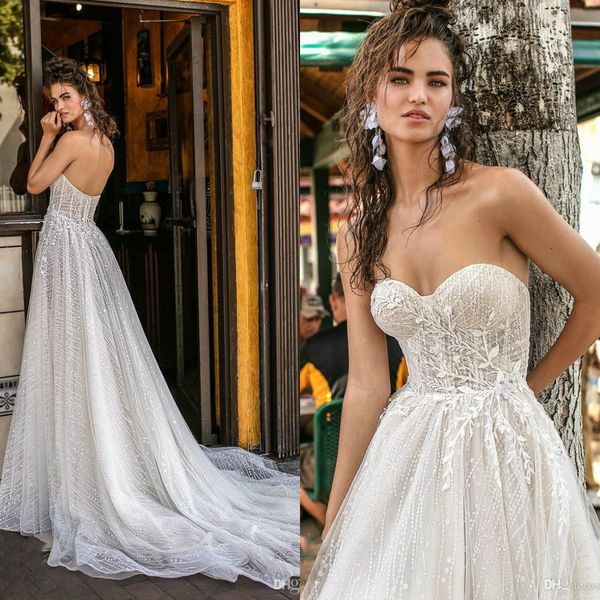 

berta 2020 wedding dresses sweetheart backless bridal gown crystal beaded robe de mariÃ©e a line beach wedding dress, White