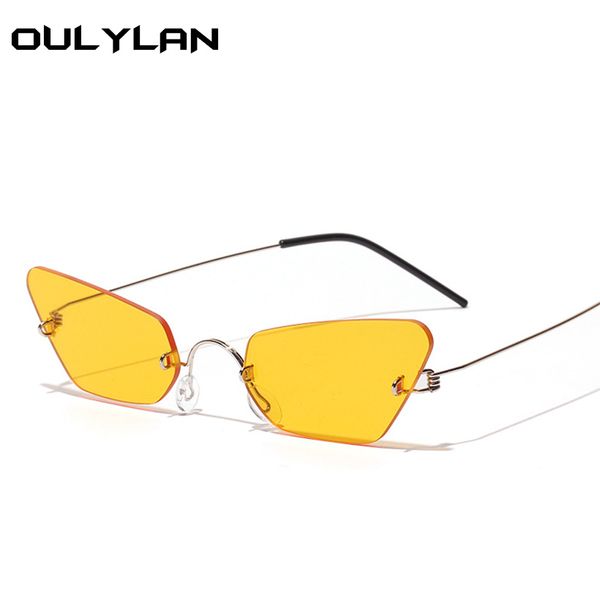 

oulylan fashion 2019 sunglasses women vintage brand design rimless sunglass shades luxury cat eye sun glasses male female uv400, White;black