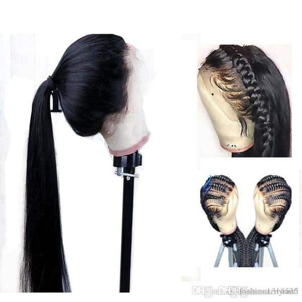 

full lace human hair wig for black women pony tail 360 straight long natural remy brazilian invisible with baby hair closure