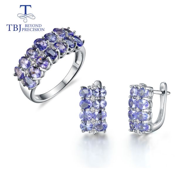

natural tanzanite gemstone jewelry set 925 sterling silver ring and clasp earrings fine jewelry for girl nice gift tbj promotion, Black