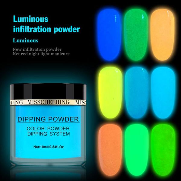 

new 10ml 10 colors neon phosphor dipping powder luminous nail art decorations fluorescent glitter glow pigment dust tslm2, Silver;gold
