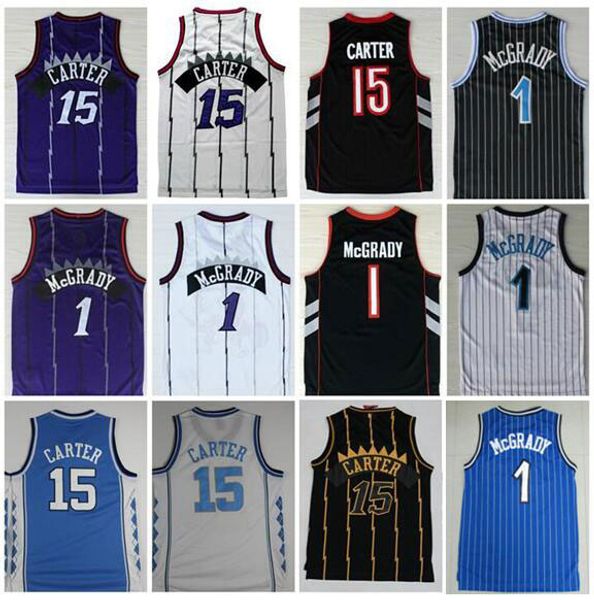 

wholesale mens embroidery tracy #1 mcgrady jersey black/gold white purple vince 15# carter jersey college sports wear shorts shirts stitched, Gray;blue