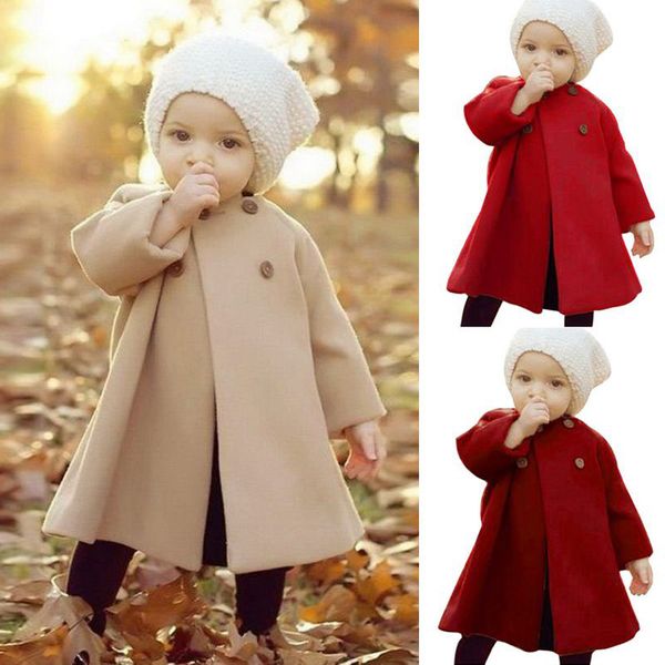 

Baby Jackets Clothes Long Woolen Windbreaker Coats Kids Princess Cloak Button Outwear For Girls Overcoat Clothing