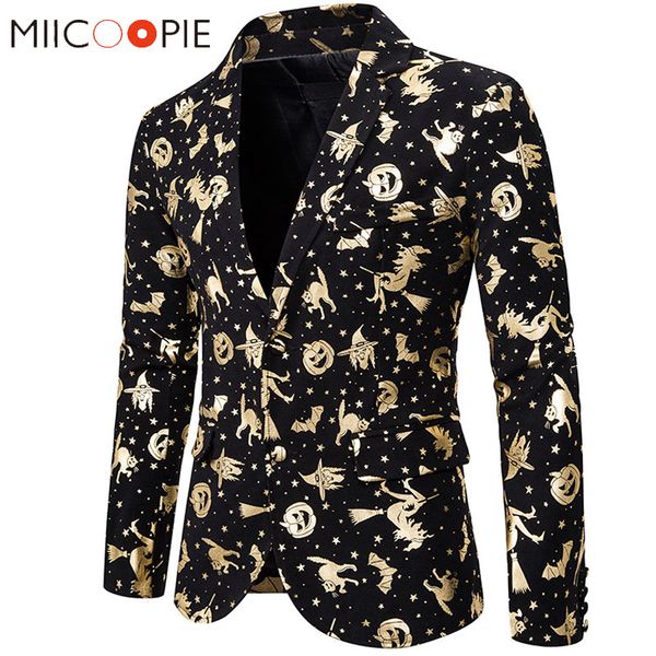 

halloween pumpkin lantern printed christmas blazer men prom dresses 2019 new casual blazer masculino slim fit men suit jacket, White;black