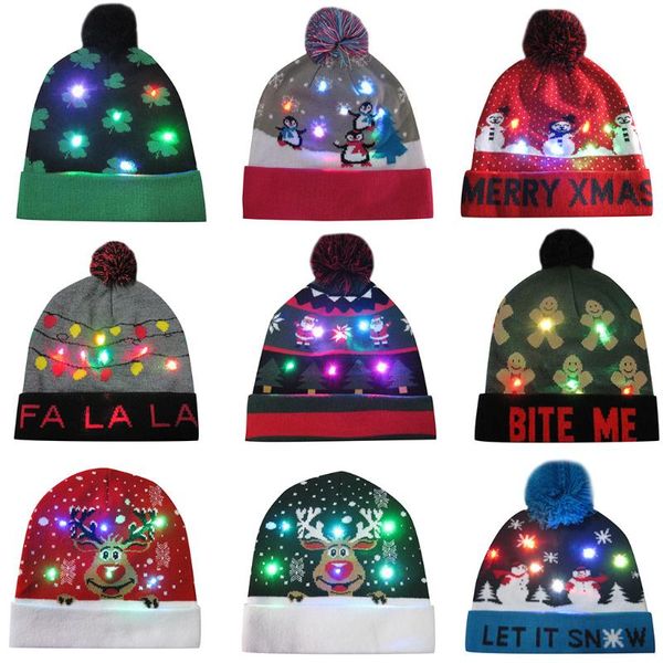 

led light-up christmas hats for women kids knit hat beanie hairball warm cap gifts xmas new year beanie beanies caps 2020 new, Blue;gray