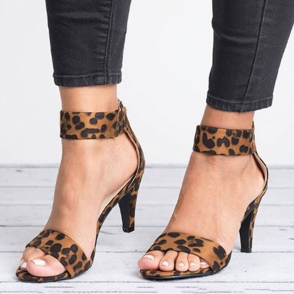 

dress shoes women sandals elegant high heels plus size 43 peep toe summer sandalias mujer 2021 leopard heel, Black