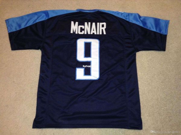 

retro custom sewn stitched #9 steve mcnair blue mitchell & ness jersey high-end men's football jerseys college ncaa, Black;red