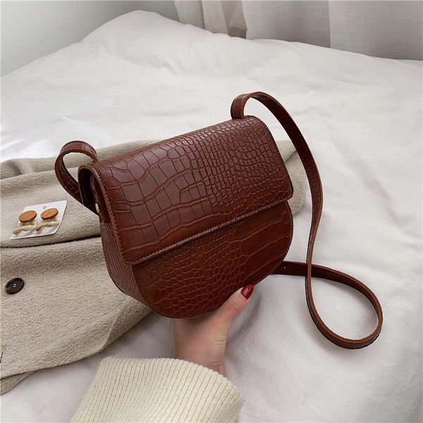 

stone pattern pu leather saddle bag for women 2019 solid color small shoulder messenger crossbody bag female vintage handbags