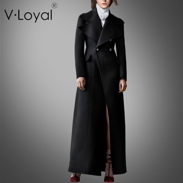 

new winter and winter long double sided cashmere coat lapel and fur coat, Black