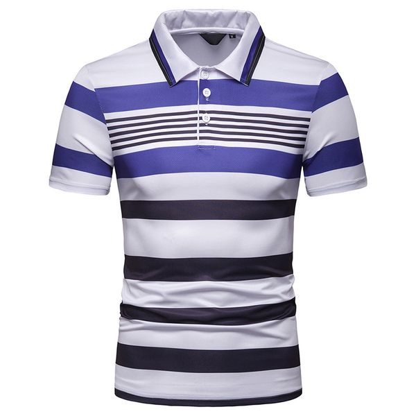 

special for 2019 summer men's short-sleeve t-shirt men's contrast color stripes slim fit fold-down collar leisure t-s, White;black