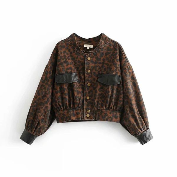 

leopard jacket women autumn high street casual short jacket streetwear coat women harajuku coats and jackets, Black;brown