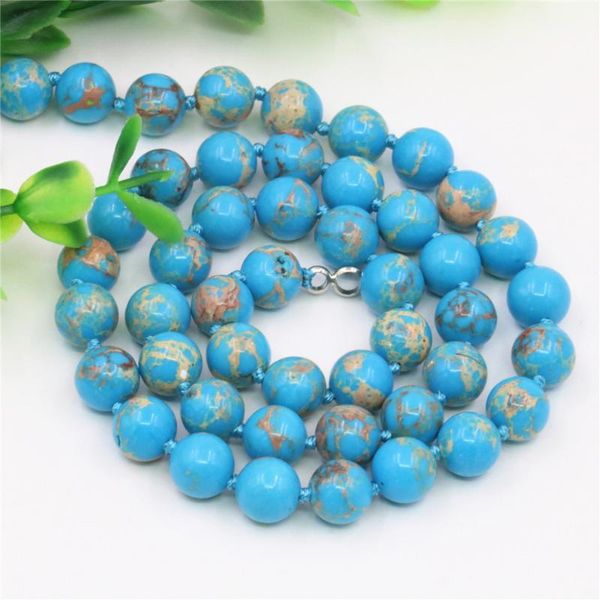 

natural stone sky blue sea sediment turquoises imperial jaspers beads 8mm 10mm round bead necklace jewelry making 18inch y118, Silver