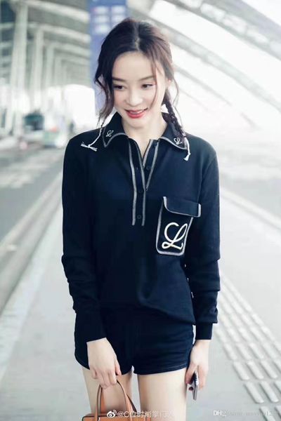 

921 2019 осень бесплатная доставка отворот шеи с длинным рукавом письмо топ мода выпускного вечера женский свитер luxuy черный белый цянь, White