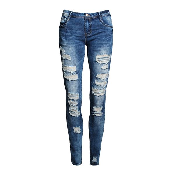 

women's jeans solid color distressed skinny jeans, Blue