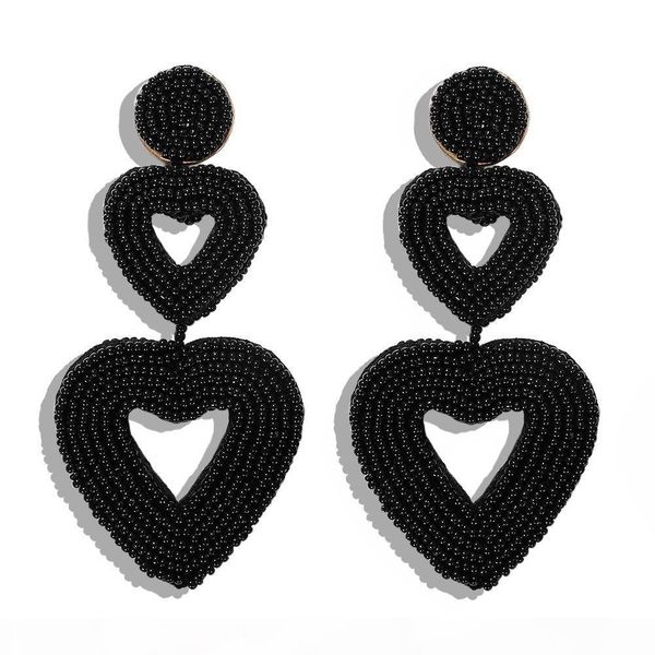 

wholesale- fashion luxury designer exaggerated bohemia hand beaded cute sweet heart pendant stud earrings for woman, Golden;silver
