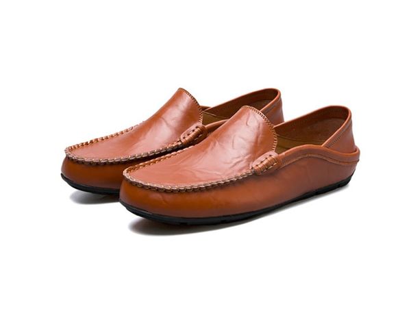 

fashion leather flat shoes casual breathable loafers men genuine leather moccasins comfortable flat men dress shoes waterproof footwear, Black