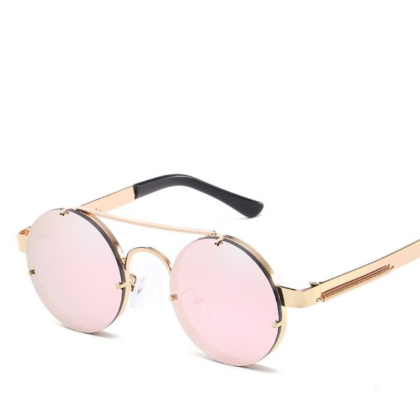 

wholesale-fashion round sunglasses men women brand designer vintage steampunk metal sun glasses for men female male gafas oculos de sol, White;black