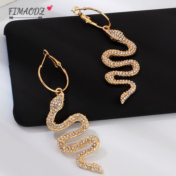 

fimaodz trendy punk snake women's earrings exaggerated crystal long snake silver gold earring animal jewelry for girlfriend gift