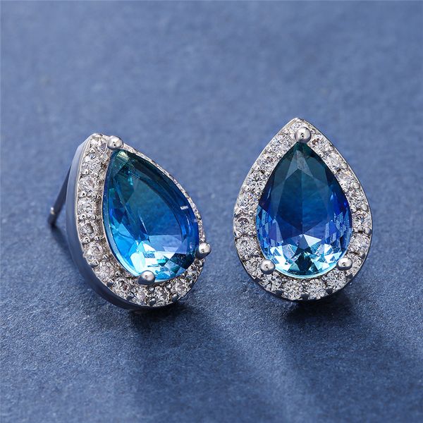 

rongxing women fashion water drop gradient zircon stud earrings 925 silver filled multicolor crystal earring female boho jewelry, Golden;silver