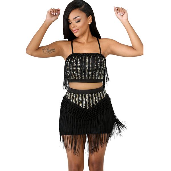 

new european and american women's wear, drilled fringed hip skirt, suspender, night club, breast dress, White;black