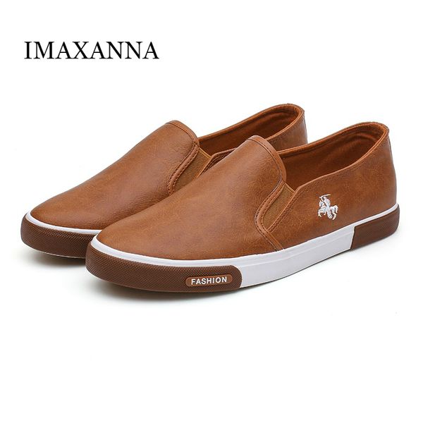 

imaxanna spring autumn man leather shoes men casual loafers comfortable new fashion men's shoes casual slip on flat bottom soft, Black
