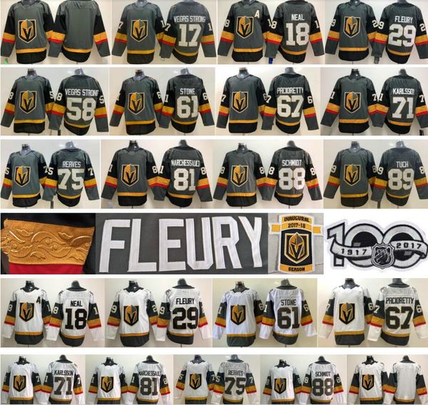 

men women kids vegas golden knights 29 marc-andre fleury 75 ryan reaves 71 william karlsson 88 nate schmidt 67 max pacioretty hockey jerseys, Black;red