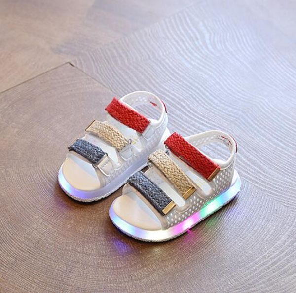 

led summer style girls sandals children luminous toddler sandals kids beach shoes princess cute with light shoes flash sneakers, Black;red