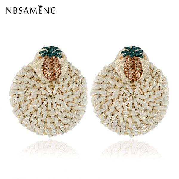 

2019 new fashion star pearl boho geometric drop earrings for women handmade bamboo braid pendant rattan vine knit earing jewelry, Silver